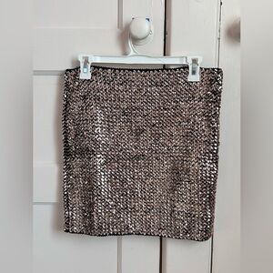 Bronze Sequin Mini Skirt Stretchy Sparkly Party Club Holiday Skirt (Approx XL)